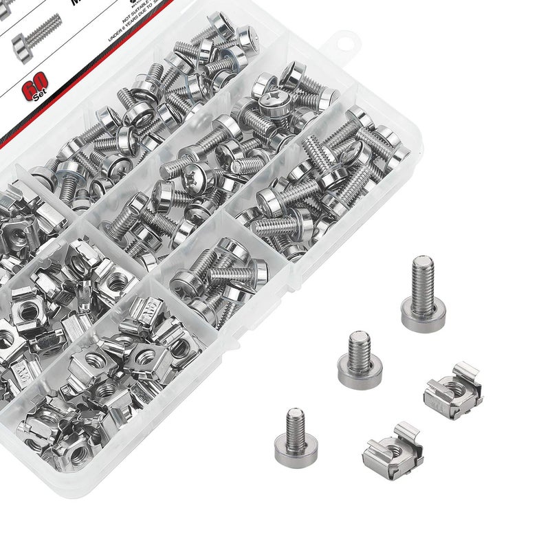 DYWISHKEY Cage Nuts and Screws, DYWISHKEY 60Set Square Hole Hardware Cage Nuts & Mounting Screws Washers for Server Rack and Cabinet (M5 x 16mm, M6 x 16mm, M6 x 20mm) - Image 2